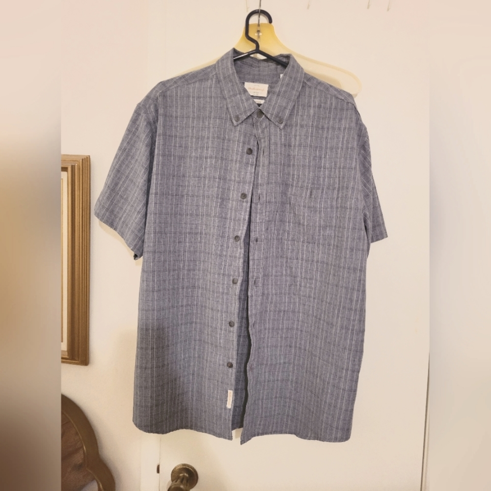 Weatherproof vintage button up shirt, short sleeve, Heather Blue plaid